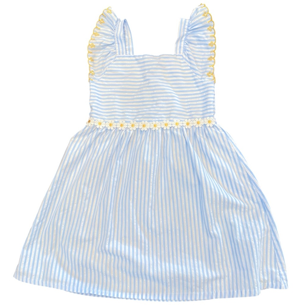 Girls size 6x Blue and White Striped Kids Dress with Yellow Accents